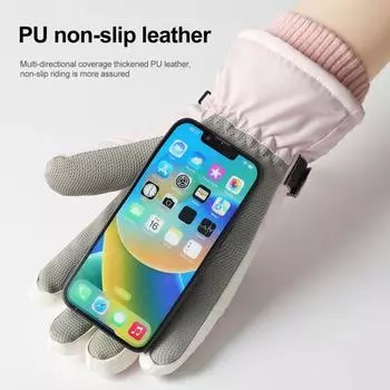 Зимние термоперчатки для лыж ветрозащитные перчатки для снега с сенсорным экраном толстый бархат теплый чёрный