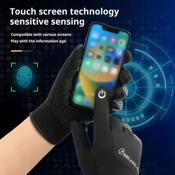 Зимние термоперчатки, ветрозащитные флисовые перчатки для холодной погоды с сенсорными пальцами для использования на открытом воздухе чёрный/синий