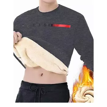 Зимние толстовки мужские толстые флисовые свитера сохраняющие тепло нижнее белье повседневные однотонные овечьи шерсти с круглым вырезом утолщенные термотопы Yasheng 3XL темно-синий