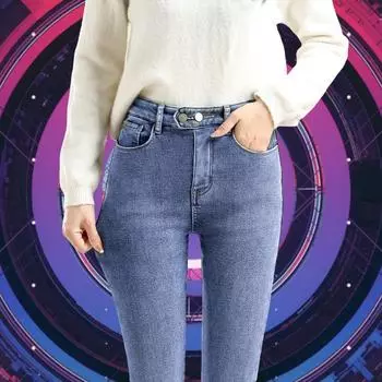 Зимние толстые бархатные женские джинсы скинни с высокой талией, простые флисовые теплые облегающие эластичные женские повседневные джинсовые брюки-карандаш 25 чёрный