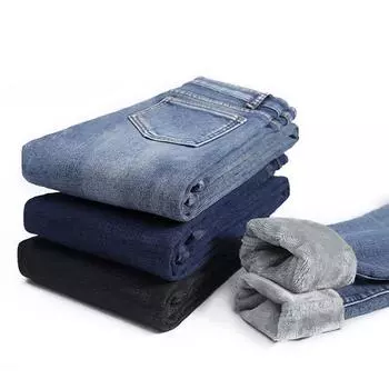 Зимние толстые бархатные женские джинсы скинни с высокой талией, простые флисовые теплые облегающие эластичные женские повседневные джинсовые брюки-карандаш M синий