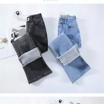 Зимние толстые бархатные женские повседневные брюки-карандаш с высокой талией, свободные джинсы, модные ретро-теплые флисовые теплые облегающие эластичные женские брюки XS черный серый