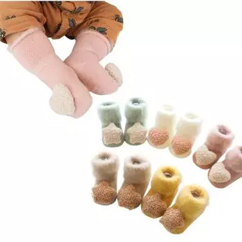 Зимние толстые детские махровые носки, теплые хлопковые милые носки для новорожденных мальчиков и девочек, нескользящие носки-тапочки для детей 0-1 года S