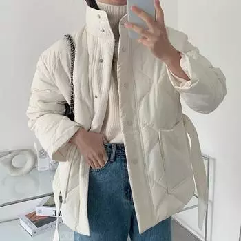 Зимние толстые хлопковые стеганые пальто, женские однобортные женские парки на молнии со шнуровкой и воротником-стойкой, женские куртки One Size бежевый