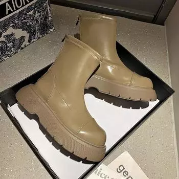 Зимние толстые каблуки Британские роскошные сапоги кожаные женские толстые подошвы челси сапоги тонкие и увеличенные женские D34 38
