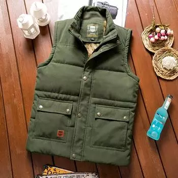 Зимние толстые мужские флисовые жилеты Теплые безрукавки Куртки Зимние мужские хлопчатобумажные жилеты Пальто Мужские уличные жилеты Мужские XS зелёный