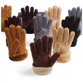 Зимние толстые перчатки из искусственной шерсти, овчины, варежки, модные, унисекс, ветрозащитная кожа, мех, женские и мужские, теплые перчатки для велоспорта Men 26x13cm