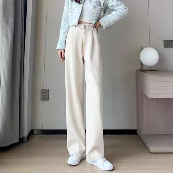 Зимние толстые свободные повседневные женские широкие брюки чистого цвета шикарные пуговицы прямые узкие модные женские брюки черные абрикосовые S абрикосовый