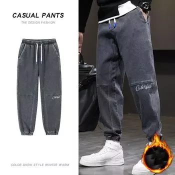 Зимние толстые теплые флисовые джинсы мужские брюки 6XL 7XL 8XL Большие размеры эластичный хлопок черный деним джоггеры мешковатые термоджинсовые брюки XS