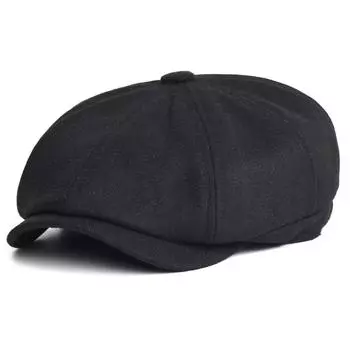 Зимние толстые теплые кепки-восьмиклинки мужские мягкие восьмиугольные шляпы для мужчин шляпы детектива ретро кепки водителя 56-59 cm чёрный