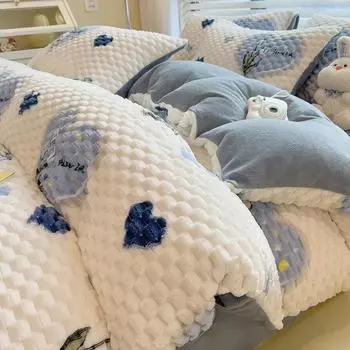 Зимние толстые теплые плюшевые комплекты постельного белья Queen Cartoon Quilt Cover простыня наволочка 4 шт бархатный пододеяльник комплект стеганое одеяло покрывало Flat Bed Sheet&200x230cm-4pcs set
