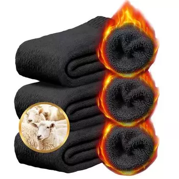 Зимние толстые теплые постоянные очень толстые шерстяные ворсовые носки, теплые, холодные, теплые, набор из 3 [APALUX] мужские носки, [экстремально 38 температура, подкладка, материал, 360° чёрный