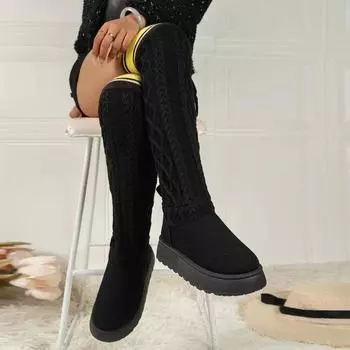 Зимние толстые удобные женские новые элегантные кроссовки выше колена дизайнерские офисные женские ботинки большого размера 36