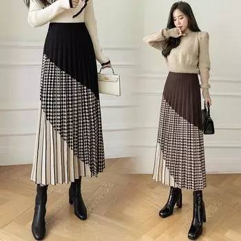 Зимние трикотажные юбки, женские плиссированные юбки с высокой талией и большими качелями, офисные женские туфли One Size чёрный