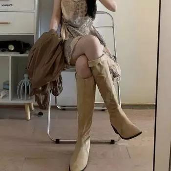 Зимние туфли до колена с острым носком и эластичным длинным каблуком для женщин, женские сапоги, обувь Y2k Designer Luxury Hot Goth 35