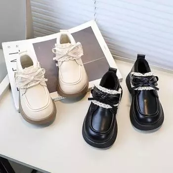 Зимние туфли из кожи для маленьких девочек в стиле Лолиты, милые детские туфли принцессы, модные универсальные детские повседневные туфли Мэри Джейн из хлопка 23 чёрный