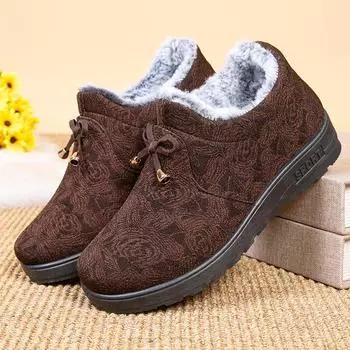 Зимние туфли из утолщенной бархатной ткани, женские хлопковые туфли, холодные и теплые, мягкая подошва, нескользящая, для мам среднего и пожилого возраста, хлопковые туфли 35 чёрный