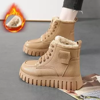 Зимние туфли на платформе из хлопка Утолщенные плюшевые женские ботинки Зимние уличные ботинки Кроссовки на платформе Новая женская обувь 35 чёрный