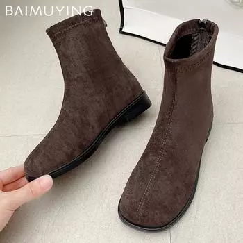 Зимние туфли на плоской подошве из замши женские ботильоны короткие плюшевые теплые дизайнерские хлопковые туфли 2025 года трендовые нескользящие удобные новые женские ботинки 35 хаки