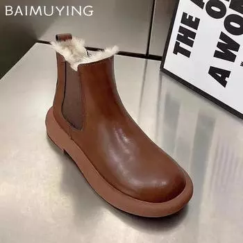 Зимние туфли на плоской подошве женские зимние ботильоны короткие плюшевые дизайнерские кожаные хлопковые туфли 2025 года тренд зимние теплые удобные повседневные ботинки женские 35 чёрный