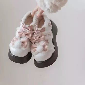 Зимние туфли в стиле Лолиты, женские пушистые туфли, бархатные студенческие туфли Jk, японские мягкие туфли для девочек, милые туфли в стиле Лолиты, маленькие кожаные туфли 39