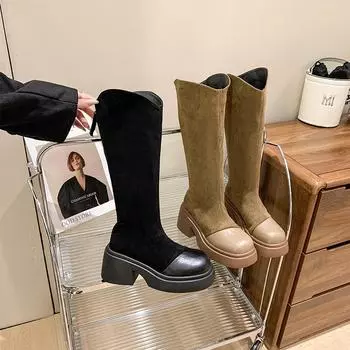 Зимние удобные высокие сапоги для женщин, модные длинные сапоги с молнией сзади, женские элегантные туфли на платформе, женские рыцарские сапоги с толстой подошвой 35