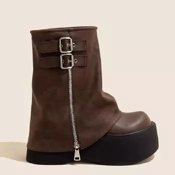 Зимние удобные высокие сапоги для женщин, модные длинные сапоги с молнией сзади, женские элегантные туфли на платформе, женские рыцарские сапоги с толстой подошвой 35