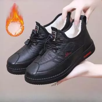 Зимние удобные женские хлопковые туфли, туфли для мам среднего и пожилого возраста, а также утепленные бархатные женские хлопковые сапоги на плоской подошве с мягкой подошвой 41 чёрный