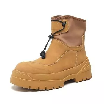 Зимние уличные черные ботильоны для мужчин, модные повседневные байкерские ботинки без застежек, модный дизайн, эластичная платформа, мужские высокие ботинки 38 чёрный