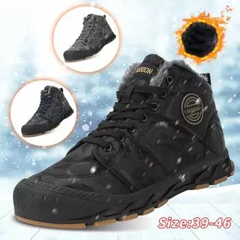 Зимние уличные хлопковые ботинки, теплые зимние сапоги, хлопковые ботинки, удобная внутренняя нескользящая подошва, водонепроницаемые верхние мужские ботинки, теплые 39 чёрный