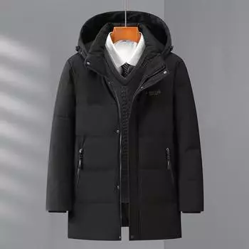 Зимние уличные куртки для людей среднего и пожилого возраста, средние и длинные, утолщенные, для папы, для мужчин M чёрный