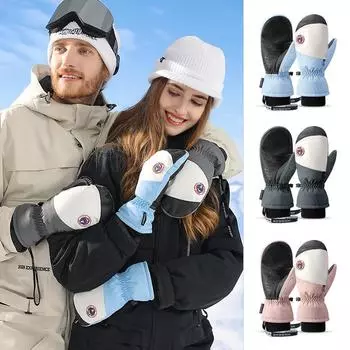 Зимние уличные модные лыжные перчатки, нескользящие водонепроницаемые лыжные перчатки с сенсорным экраном, велосипедные мотоциклетные перчатки для женщин и мужчин, спортивные теплые флисовые перчатки L чёрный