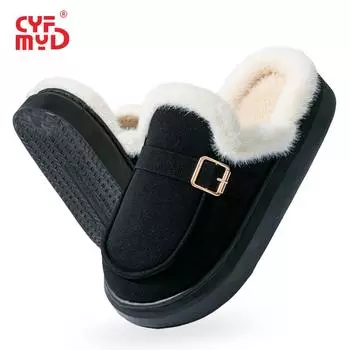 Зимние Уличные Плюшевые Тапочки UGG для Женщин Женские Толстая Подошва Пена с Памятью Теплые Мягкие Подошва из ЭВА Нескользящие Домашние Уличные Садовые Удобные Высокое Качество 42-43 чёрный