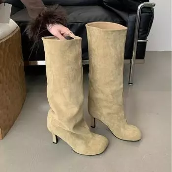 Зимние уличные сапоги с круглым носком длиной до колена женские сапоги в стиле панк на тонком высоком каблуке женские длинные сапоги женские сапоги на каблуках Zapatos De Mujer 35