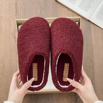 Зимние уличные современные тапочки на среднем каблуке с плоской подошвой 2024 года, высококачественные женские туфли без застежек, однотонные, неглубокие, лаконичные женские тапочки 35 бордовый