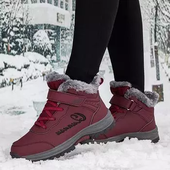 Зимние уличные женские кроссовки на меховой подкладке. Теплые высокие спортивные туфли на флисовой подкладке. Женские водонепроницаемые зимние ботинки без шнуровки из искусственной кожи. Короткие ботильоны. 36