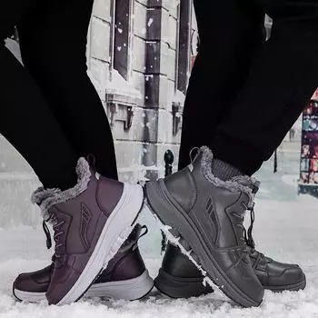 Зимние уличные женские кроссовки на меховой подкладке. Теплые высокие спортивные туфли на флисовой подкладке. Женские водонепроницаемые зимние ботинки без шнуровки из искусственной кожи. Короткие ботильоны. 36