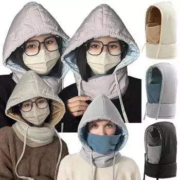 Зимние, устойчивые к холоду, 3 в 1, хлопковые пуховые шапки с капюшоном для женщин и мужчин, регулируемые, ветрозащитные, велосипедные, лыжные шапки, теплая Балаклава для лица бежевый