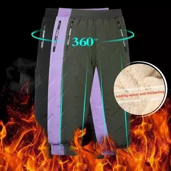 Зимние утепленные брюки для мальчиков, теплые однотонные хлопковые брюки из овечьей шерсти для девочек, детские осенние повседневные модные спортивные брюки 170cm чёрный