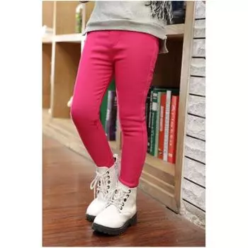 Зимние утепленные брюки-карандаш для девочек, однотонные, облегающие, эластичные, с утолщенными штанинами 150 чёрный