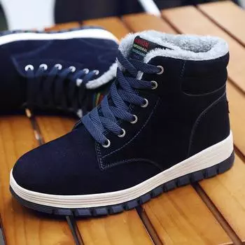 Зимние утепленные модные хлопковые ботинки больших размеров из натуральной кожи с высоким берцем, теплые хлопковые ботинки с флисовой подкладкой 39 чёрный