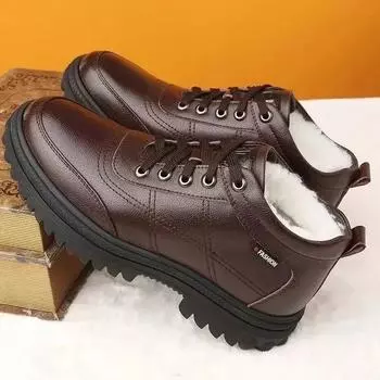Зимние утепленные мужские хлопковые ботинки Hundred Casual Snow Boots Мужские кожаные ботинки для активного отдыха Мужские ботинки 2024 39 коричневый