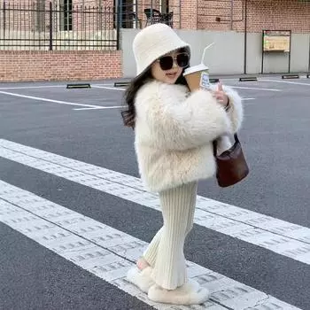 Зимние утепленные пальто для девочек Детская одежда Универсальная верхняя одежда Простая теплая 150cm бежевый