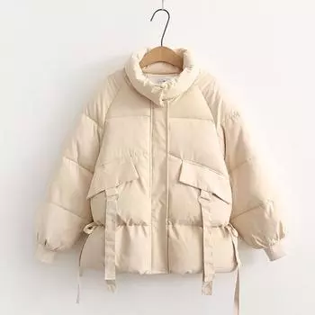 Зимние утепленные парки, женское пальто с хлопковой подкладкой, 2021, повседневное теплое женское зимнее пальто с лентами, корейское свободное ветрозащитное пальто S