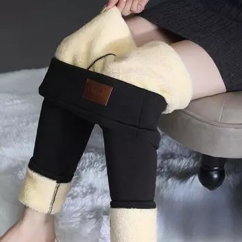 Зимние утепленные плюшевые флисовые леггинсы для женщин, модные женские леггинсы с высокой талией больших размеров, элегантные повседневные свободные женские леггинсы 25009 S чёрный
