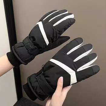 Зимние утолщенные бархатные перчатки для женщин с сенсорным экраном для пар, молодежные ветрозащитные и теплые, мужские с раздвоенными пальцами для катания на лыжах и езды на аккумуляторном автомобиле One size