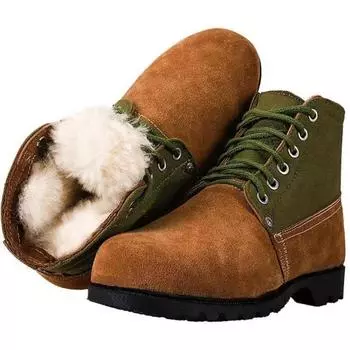 Зимние утолщенные ботинки для снега Мужская рабочая страховая обувь Ботинки из кожи с мехом Ботинки из хлопка Ботинки из хлопка 39