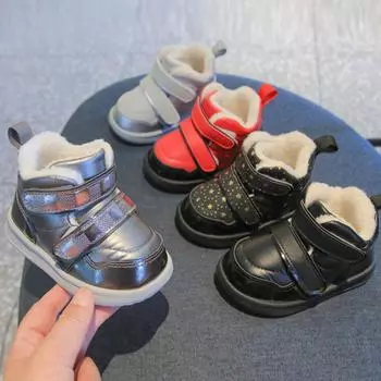 Зимние утолщенные детские хлопковые ботинки для ходьбы, детские теплые бархатные зимние ботинки, нескользящая спортивная обувь для улицы 15