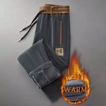 Зимние утолщенные флисовые мужские брюки Теплые повседневные флисовые подкладки с вышитыми буквами Толстые брюки для активного отдыха Теплые спортивные штаны S чёрный