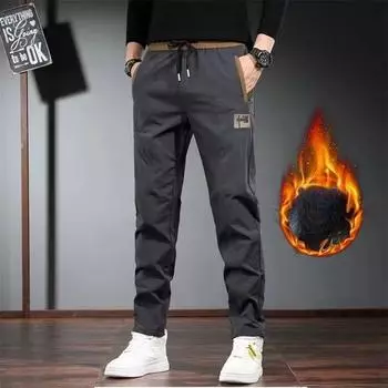 Зимние утолщенные флисовые мужские брюки Теплые повседневные флисовые подкладки с вышитыми буквами Толстые брюки для активного отдыха Теплые спортивные штаны 5XL чёрный